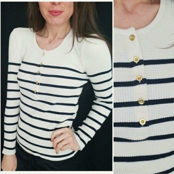 J. Crew Striped Waffle Knit Thermal Henley Long Sleeve Top Size Large - Picture 8 of 8